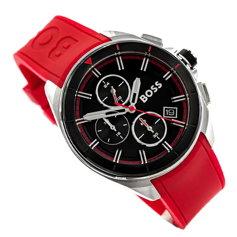 Hugo Boss Volane Chronograph Red Silicone Strap Men's Watch- 1513959